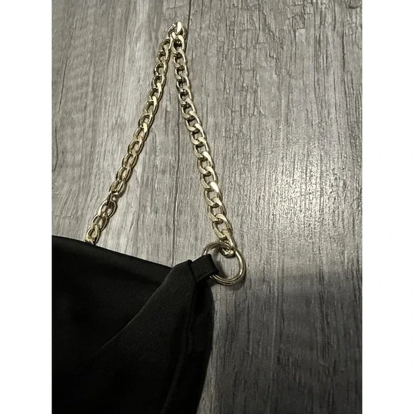 Urban‎ Outfitters Cowl Slip Dress Black Mini Dress Gold Chain Straps Zip Medium - Picture 4 of 12